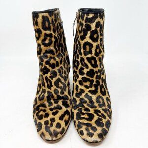 SAM EDELMAN BROWN BLACK FAUX FUR LEOPARD SIDE ZIP BOOTIES SZ 7